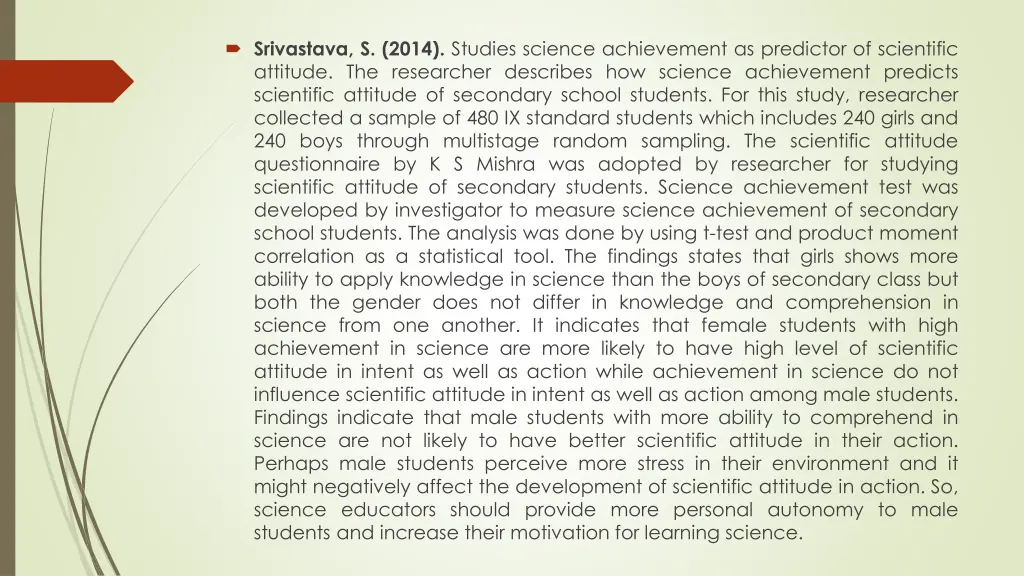 srivastava s 2014 studies science achievement