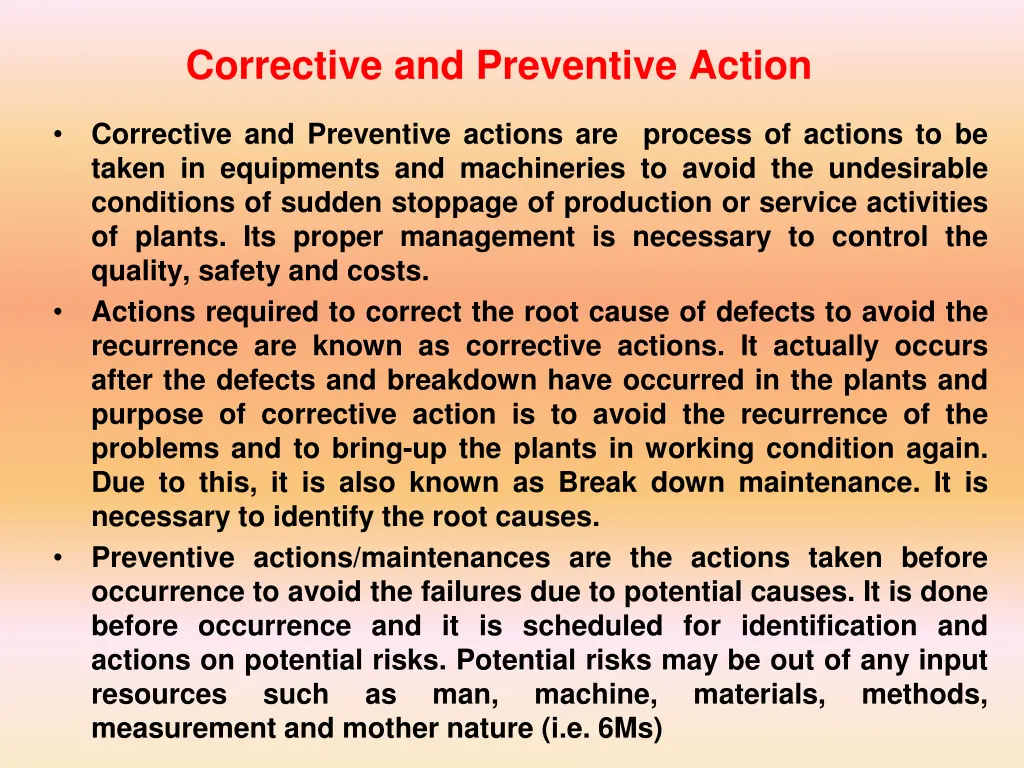 corrective and preventive action