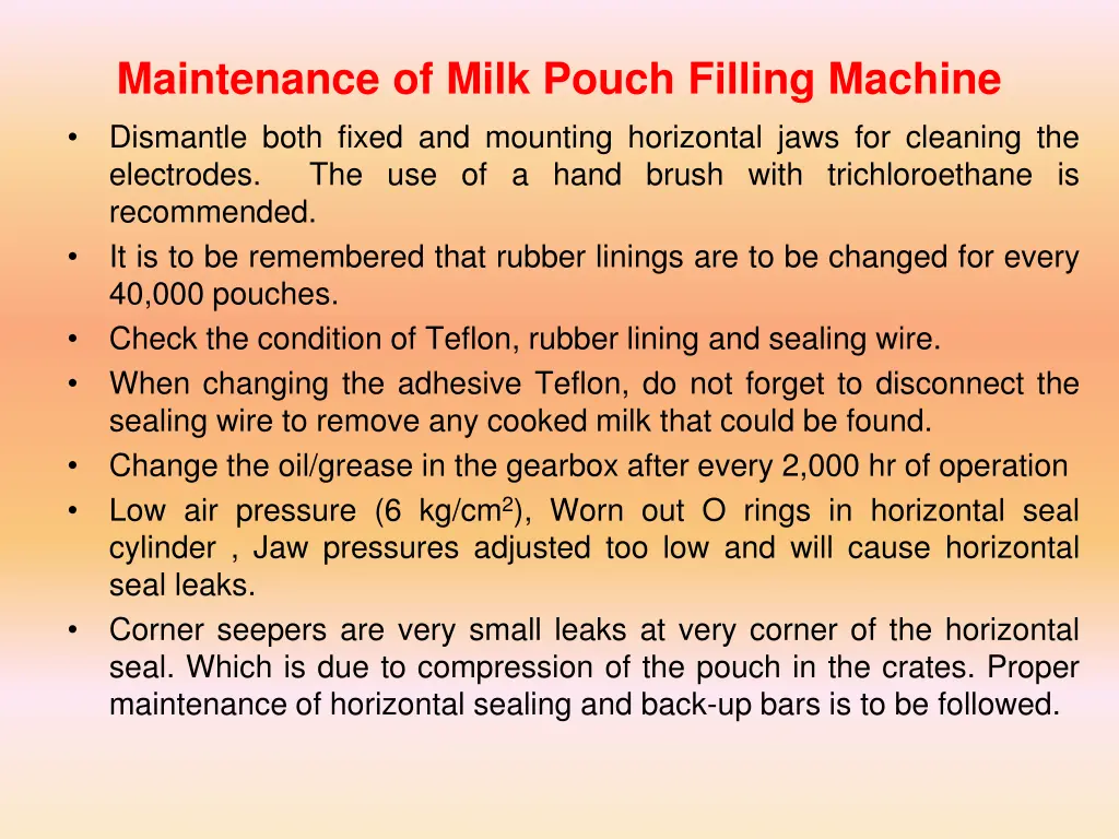 maintenance of milk pouch filling machine