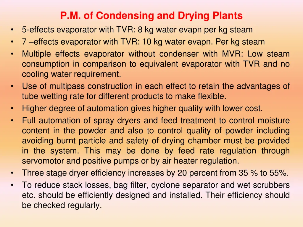 p m of condensing and drying plants 5 effects