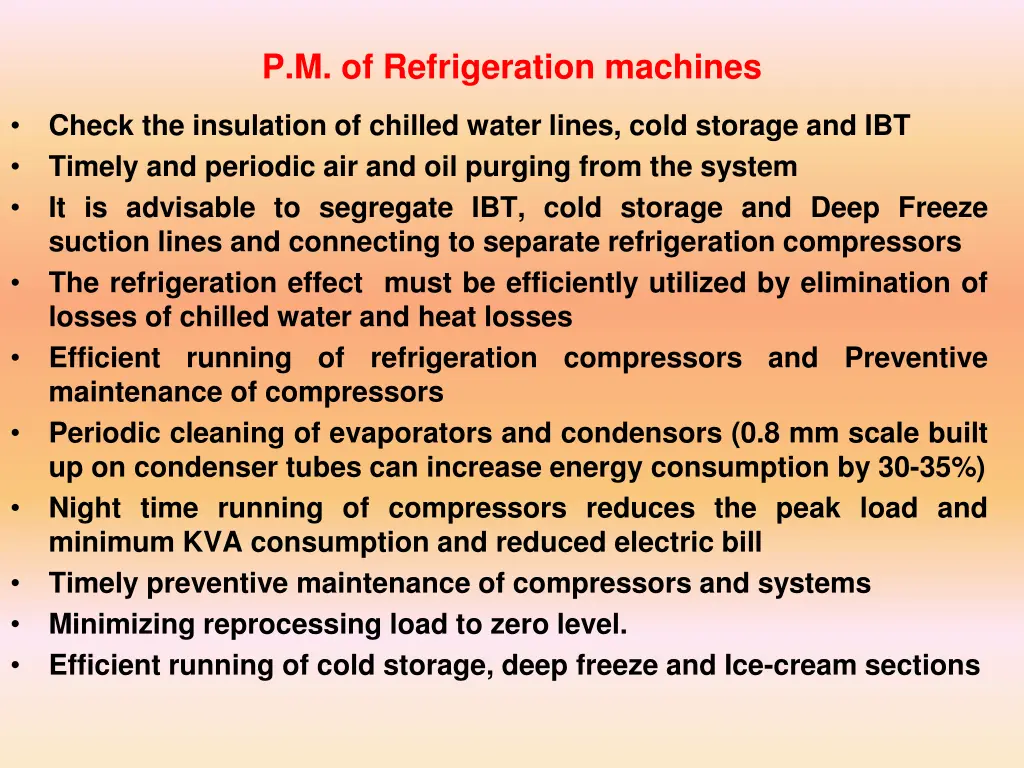 p m of refrigeration machines