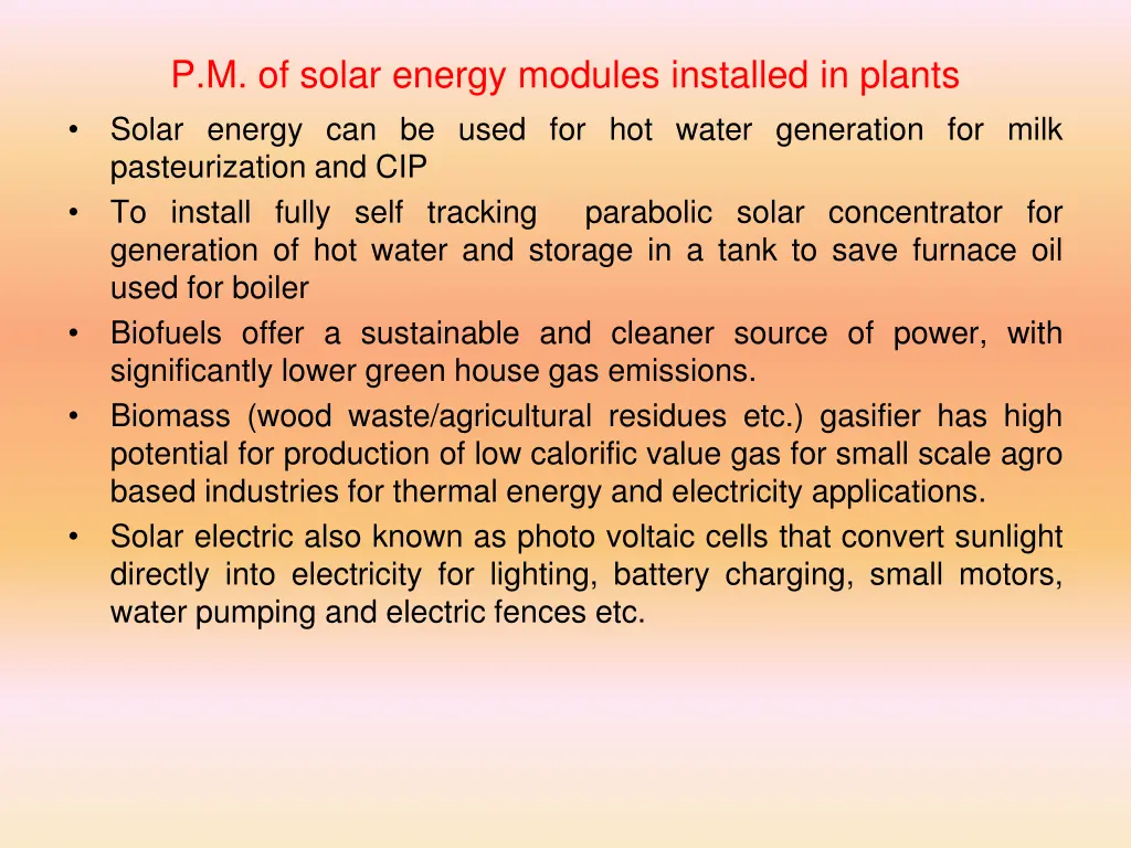 p m of solar energy modules installed in plants