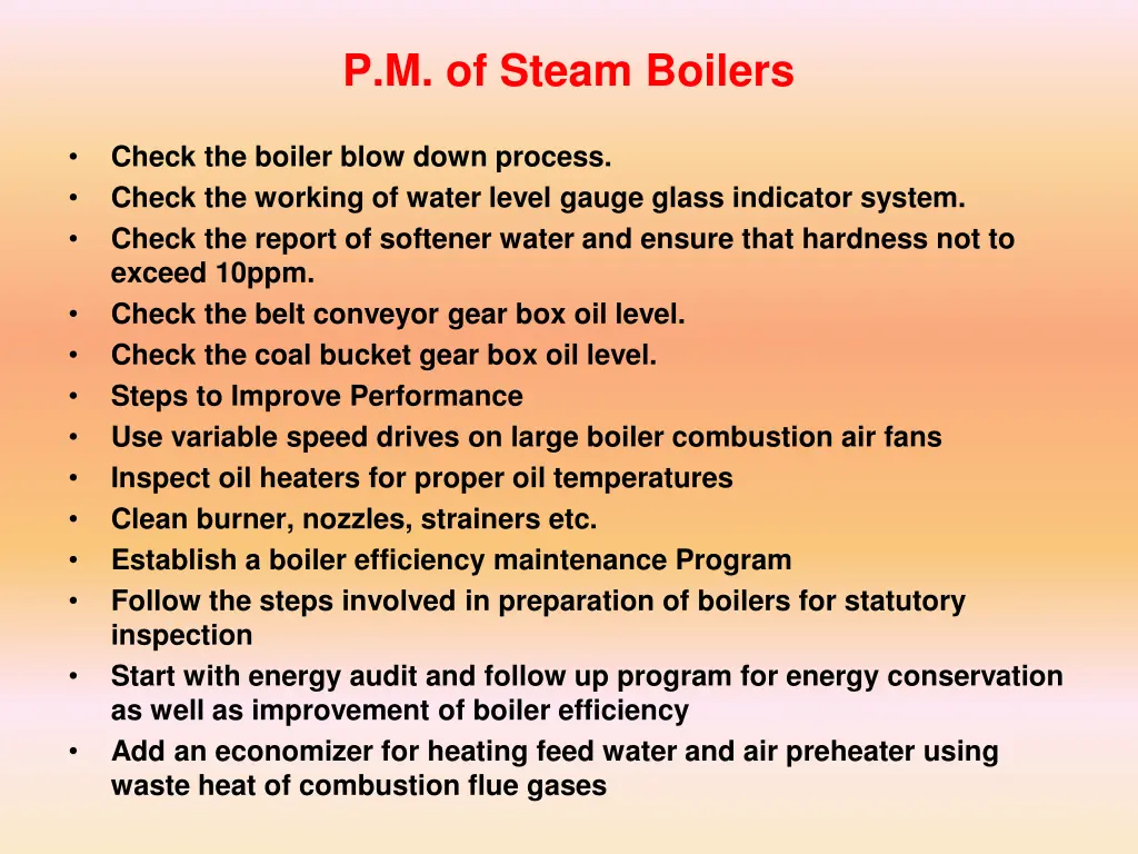 p m of steam boilers