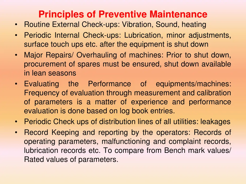 principles of preventive maintenance routine