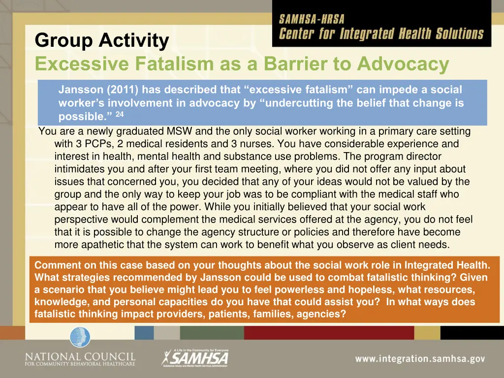 group activity excessive fatalism as a barrier