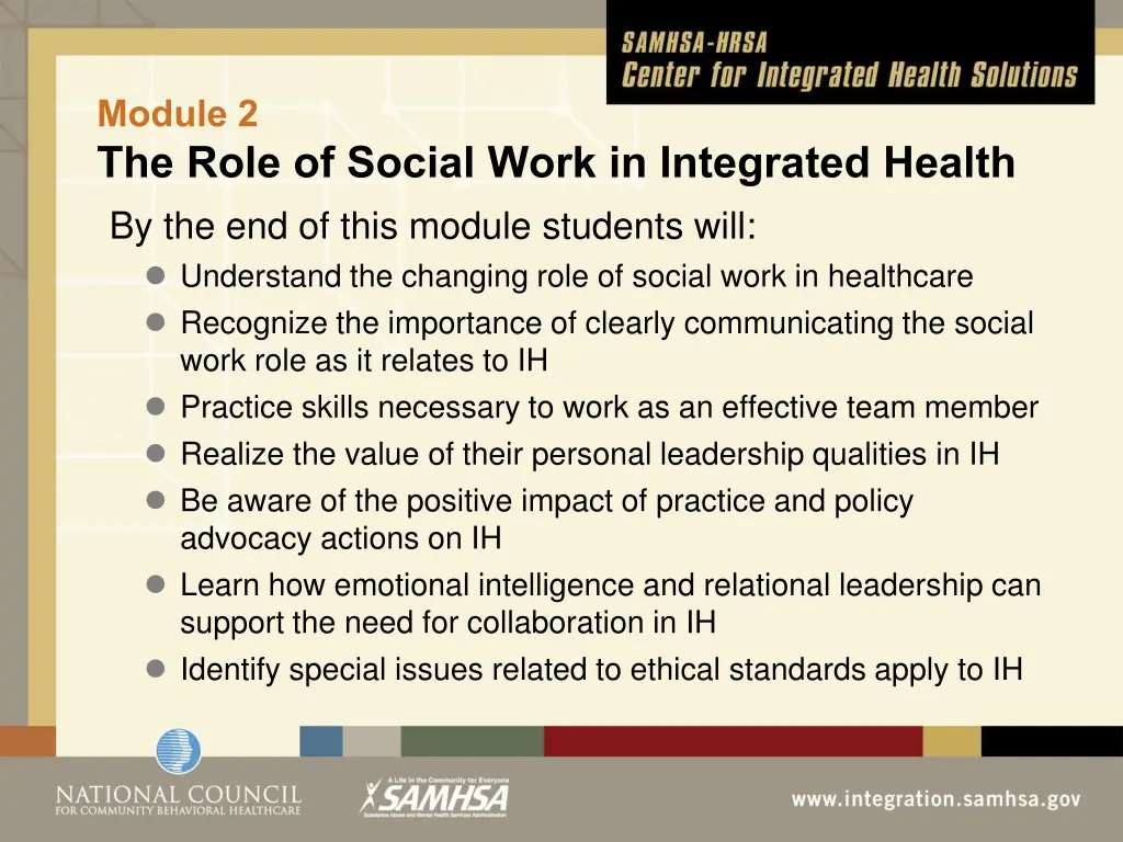 module 2 the role of social work in integrated