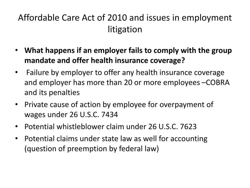 affordable care act of 2010 and issues