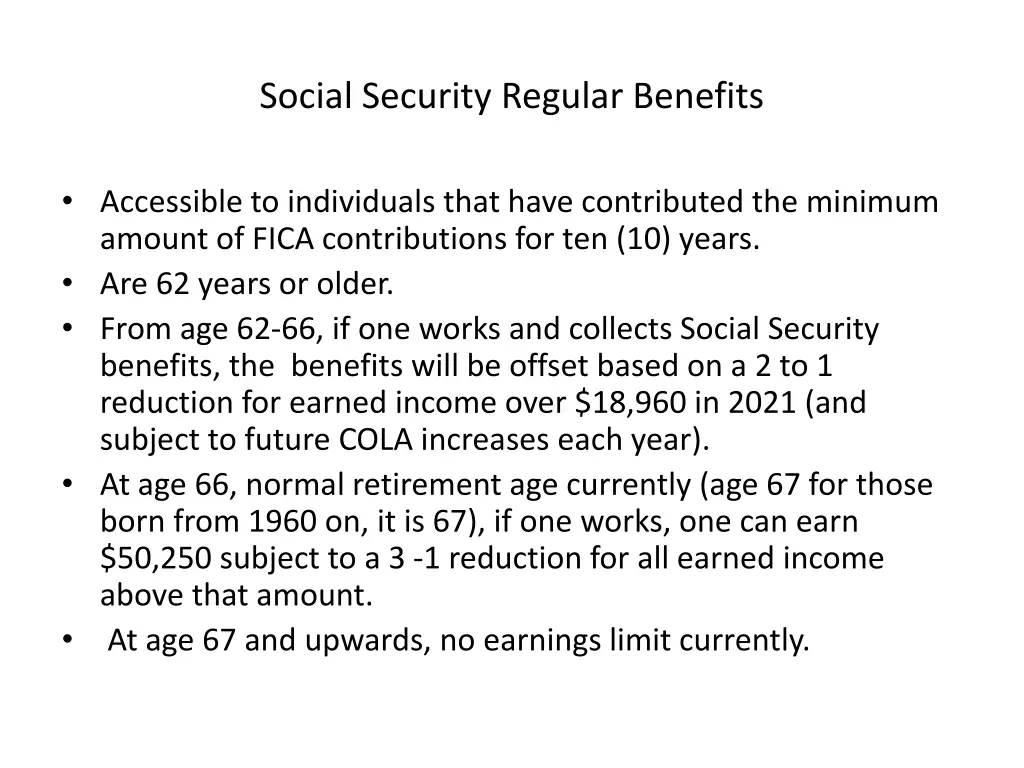 social security regular benefits