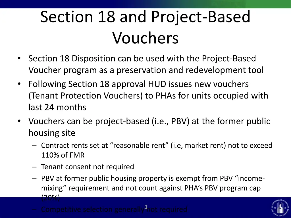 section 18 and project based vouchers section