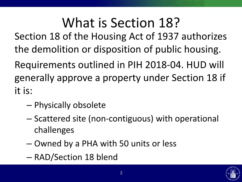 what is section 18 section 18 of the housing