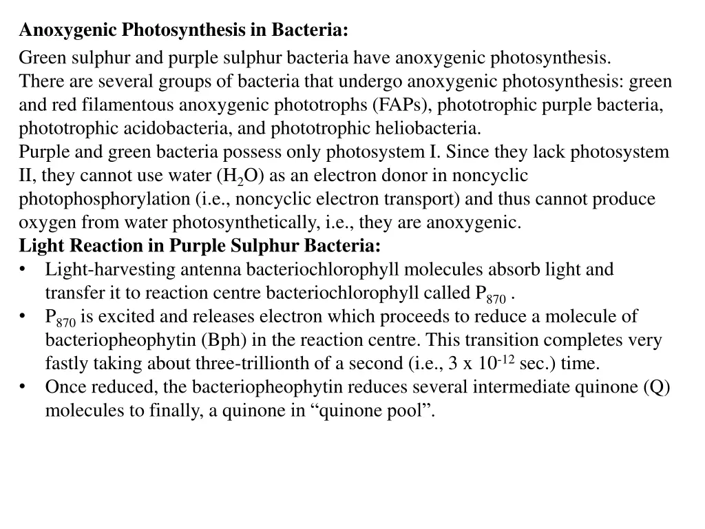 anoxygenic photosynthesis in bacteria green