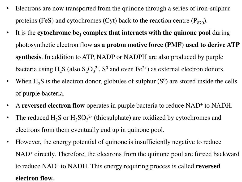 electrons are now transported from the quinone