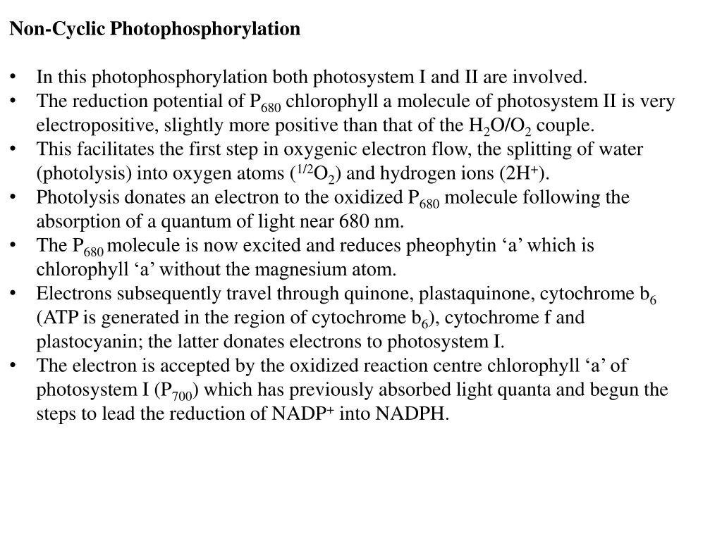 non cyclic photophosphorylation