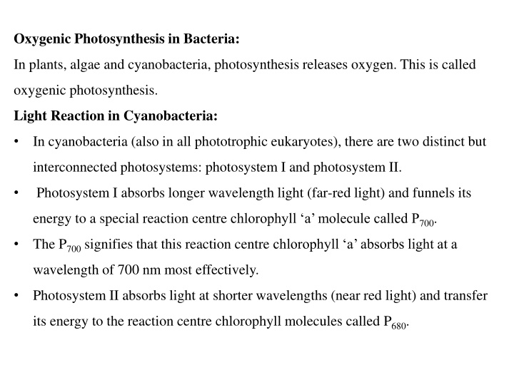 oxygenic photosynthesis in bacteria