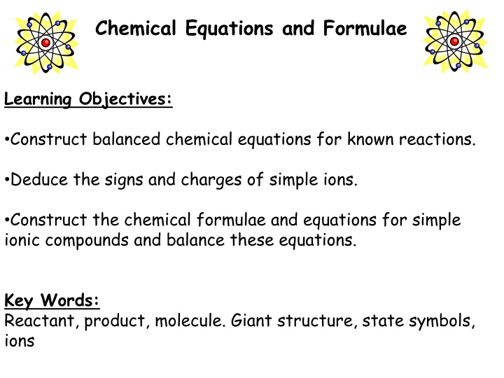 chemical equations and formulae