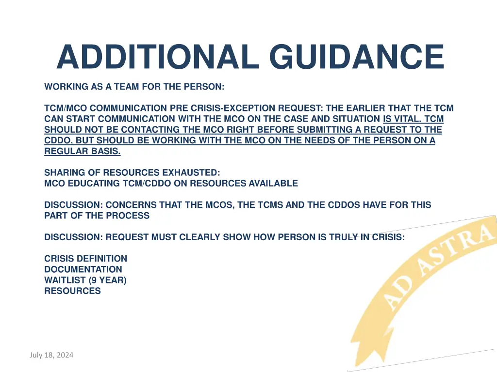 additional guidance