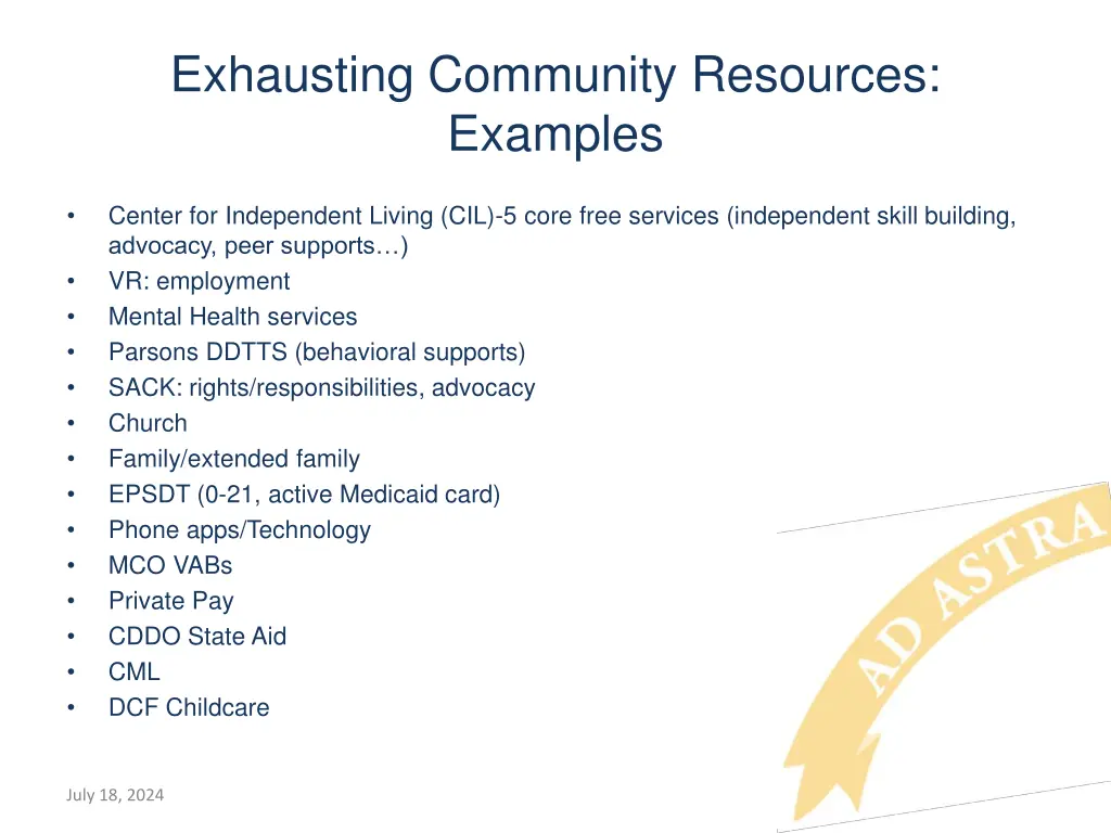 exhausting community resources examples