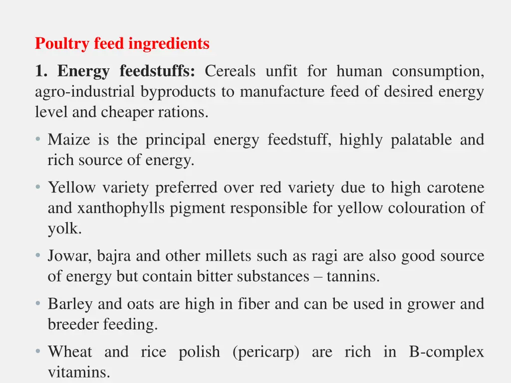 poultry feed ingredients 1 energy feedstuffs