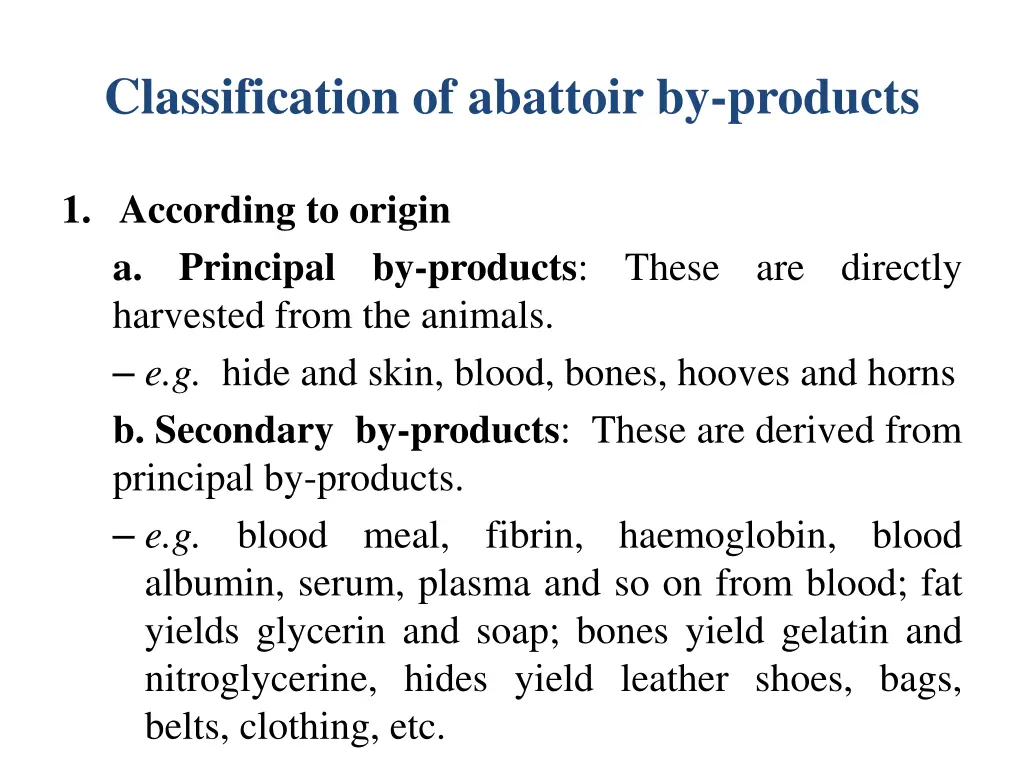 classification of abattoir by products