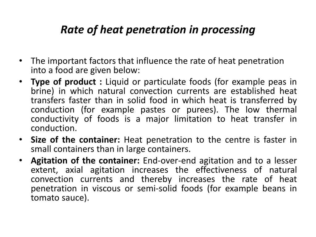 rate of heat penetration in processing