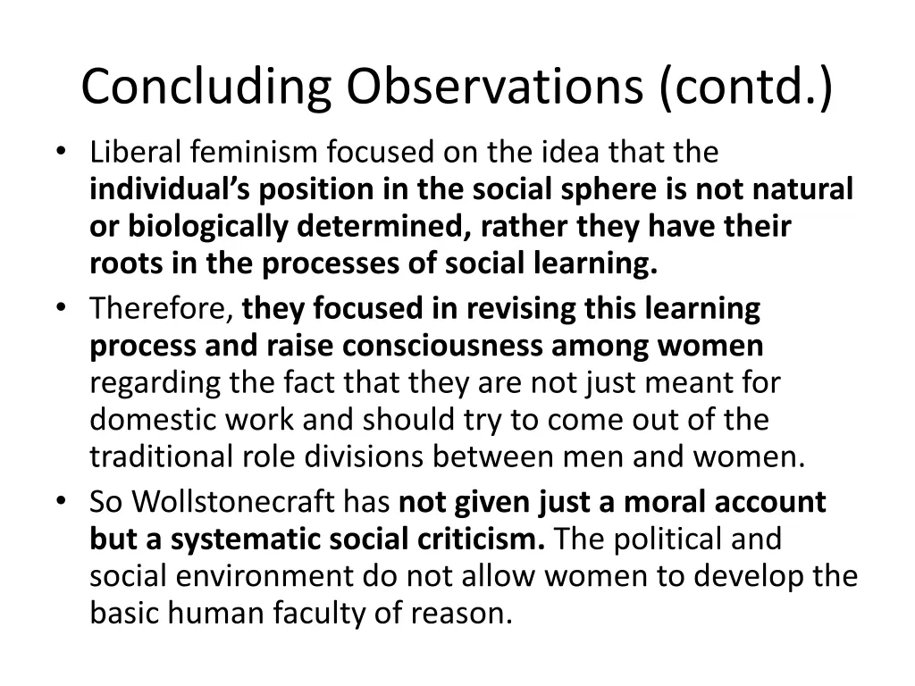 concluding observations contd liberal feminism