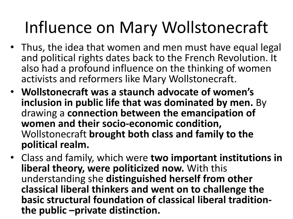 influence on mary wollstonecraft thus the idea