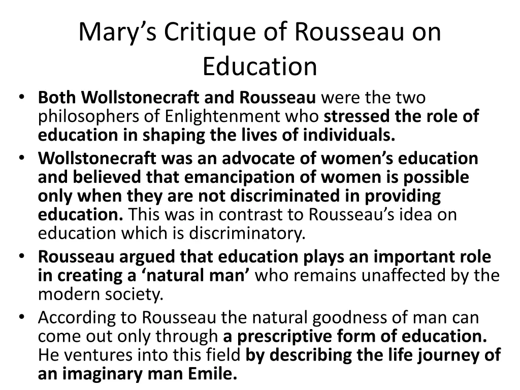 mary s critique of rousseau on education both