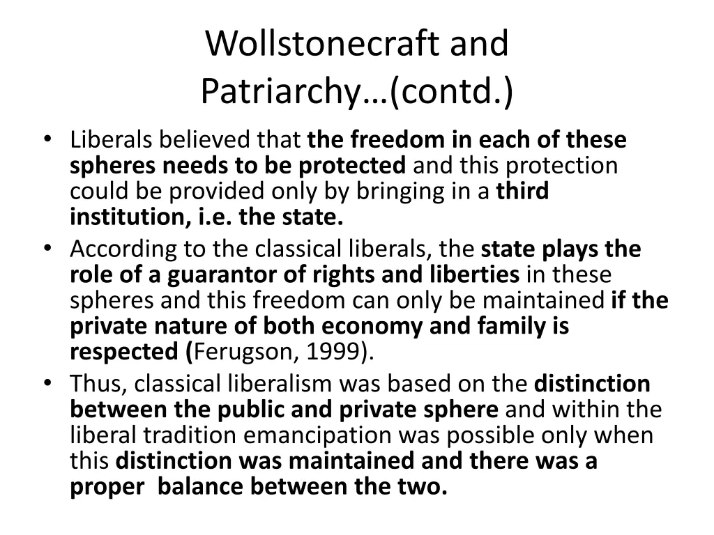 wollstonecraft and patriarchy contd liberals