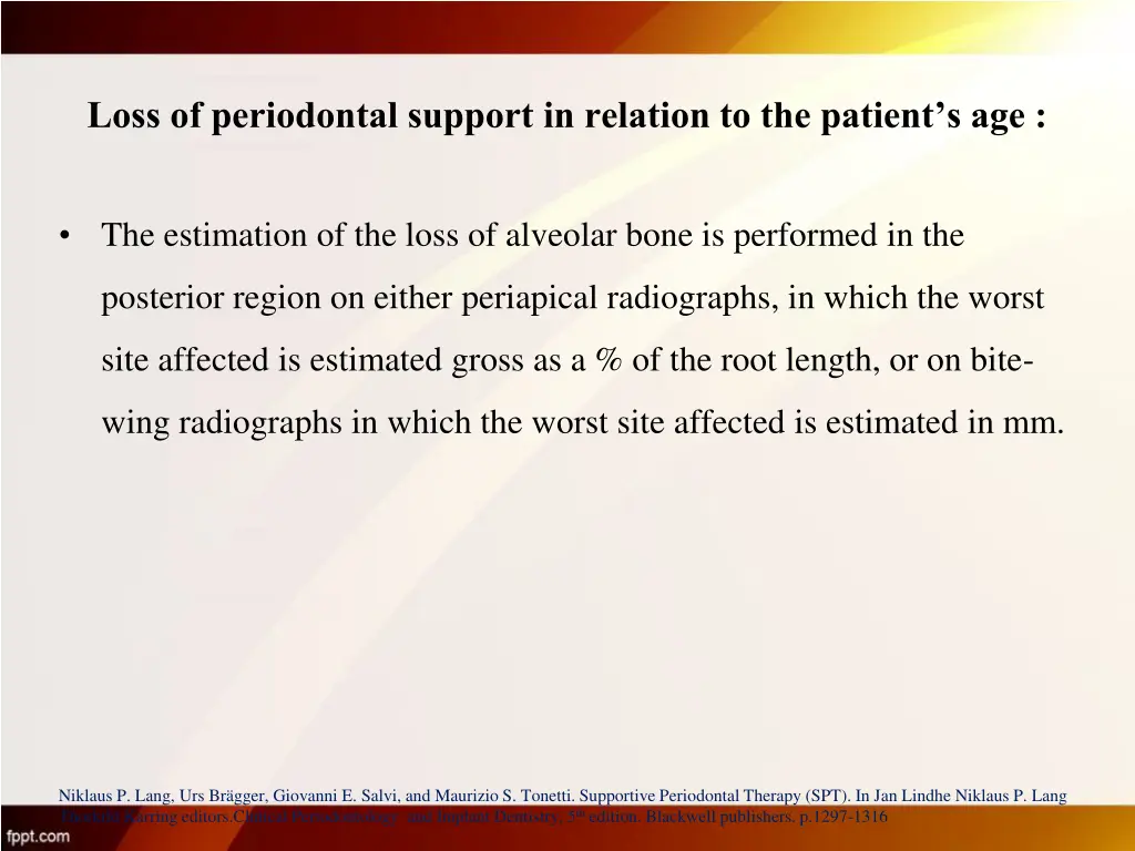 loss of periodontal support in relation