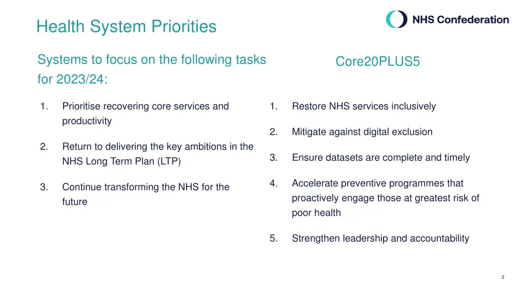 health system priorities