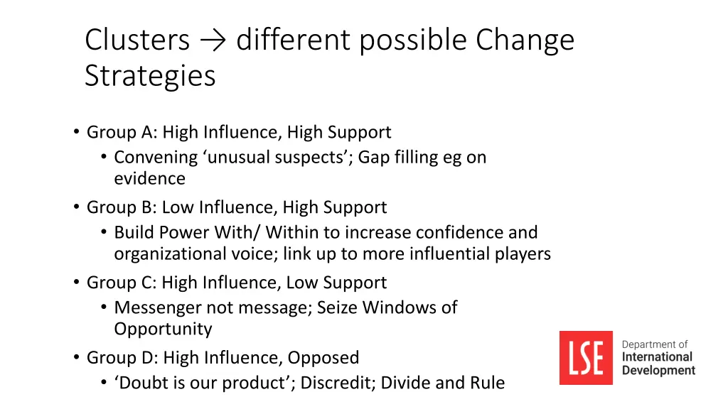 clusters different possible change strategies