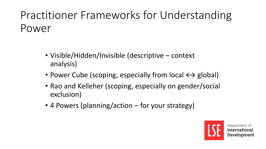 practitioner frameworks for understanding power