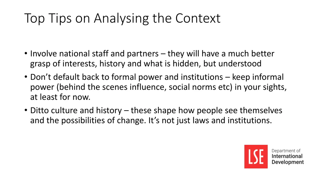 top tips on analysing the context