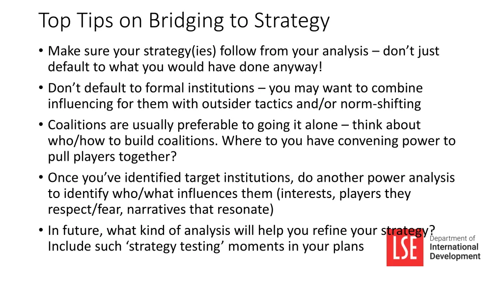 top tips on bridging to strategy