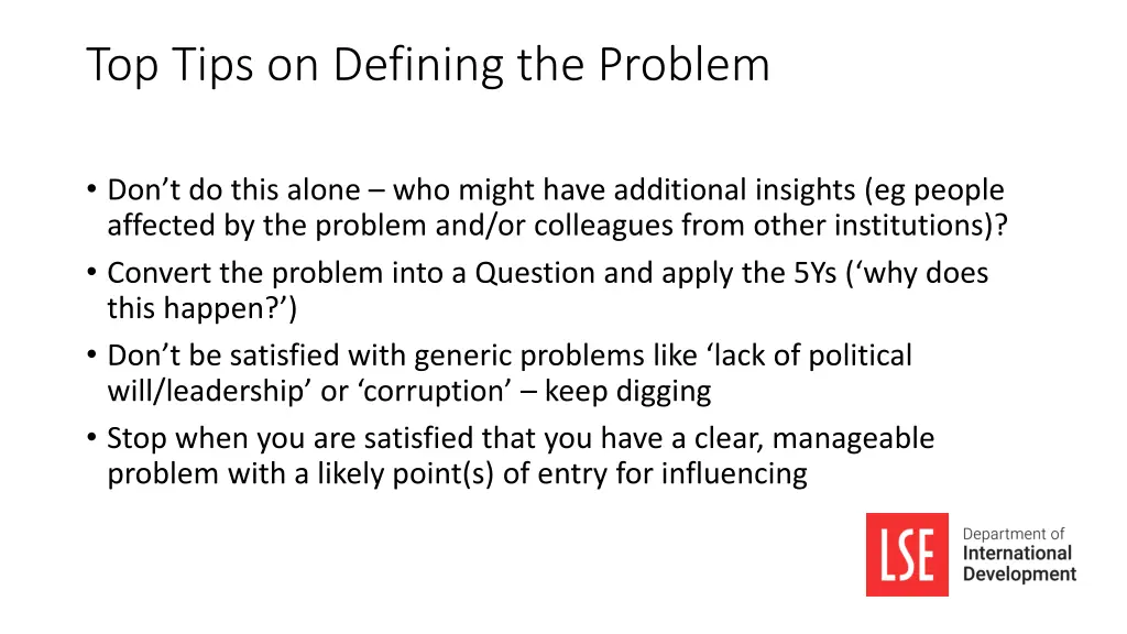 top tips on defining the problem