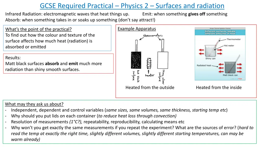 gcse required practical physics 2 surfaces