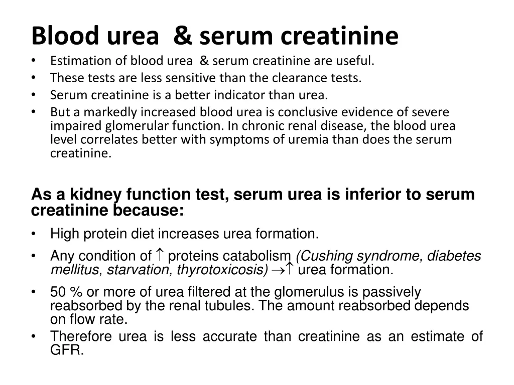 blood urea serum creatinine estimation of blood