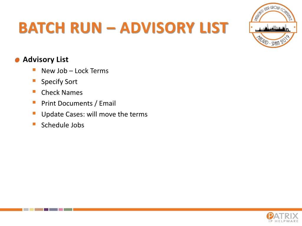 batch run advisory list