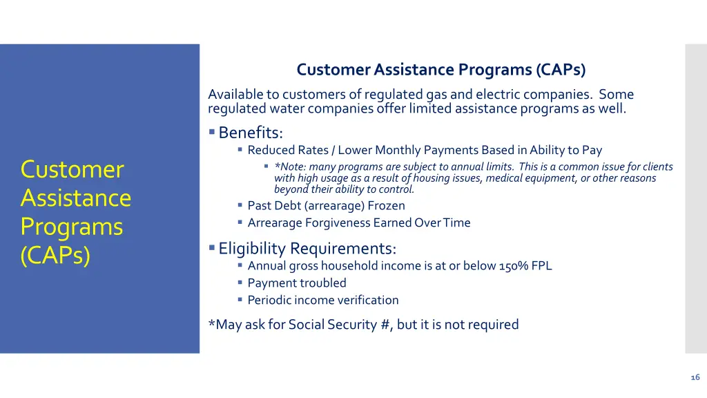 customer assistance programs caps