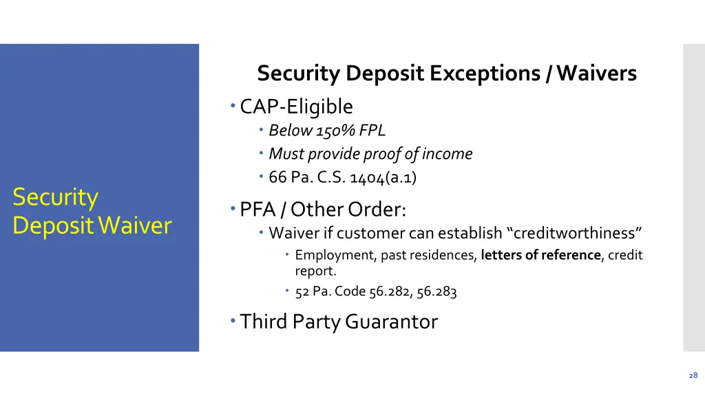 security deposit exceptions waivers cap eligible