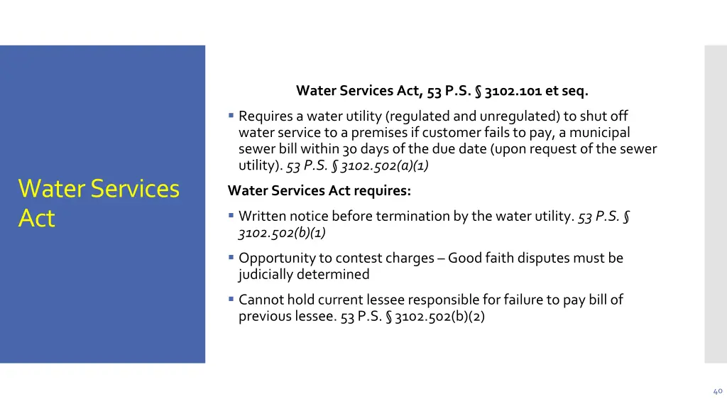 water services act 53 p s 3102 101 et seq