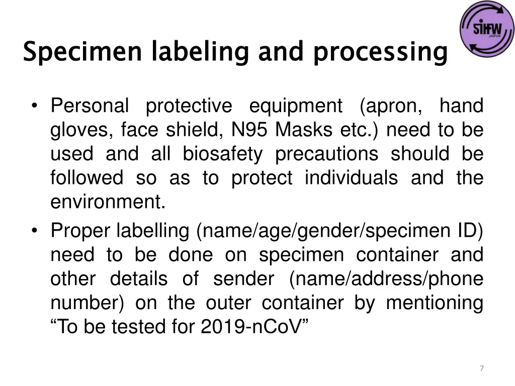 specimen labeling and processing