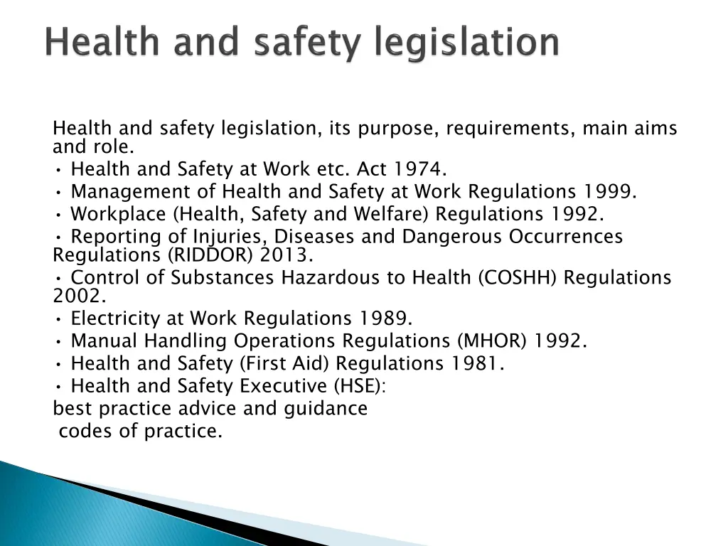 health and safety legislation its purpose