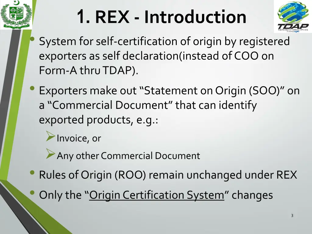 1 rex introduction system for self certification