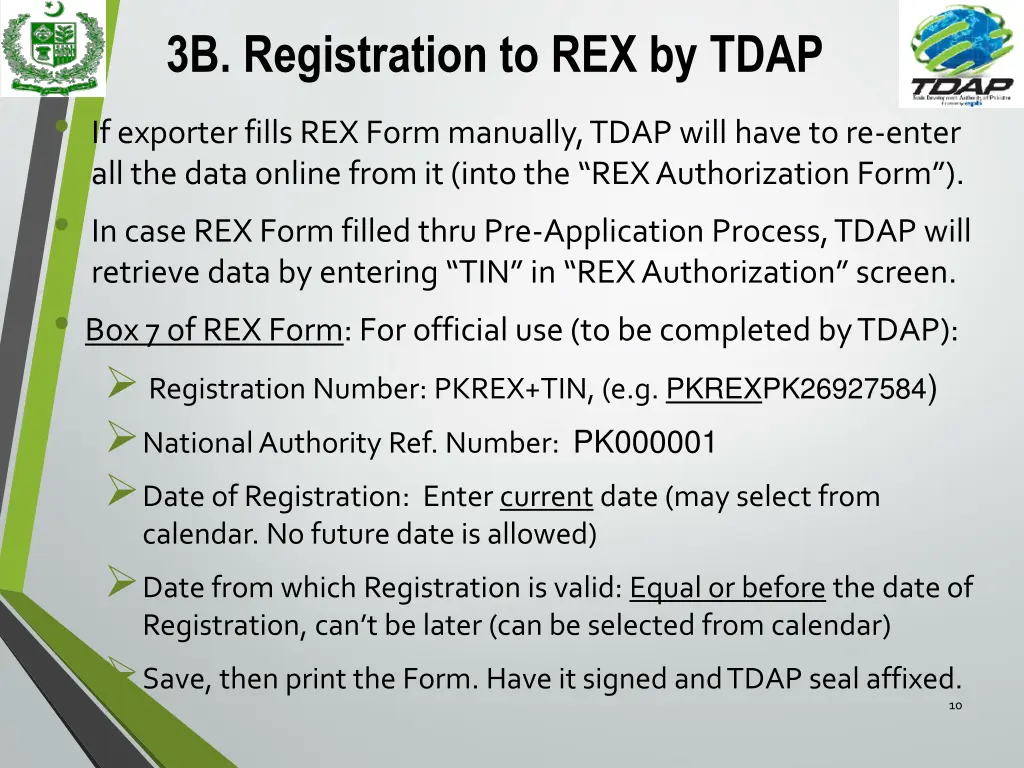 3b registration to rex by tdap if exporter fills