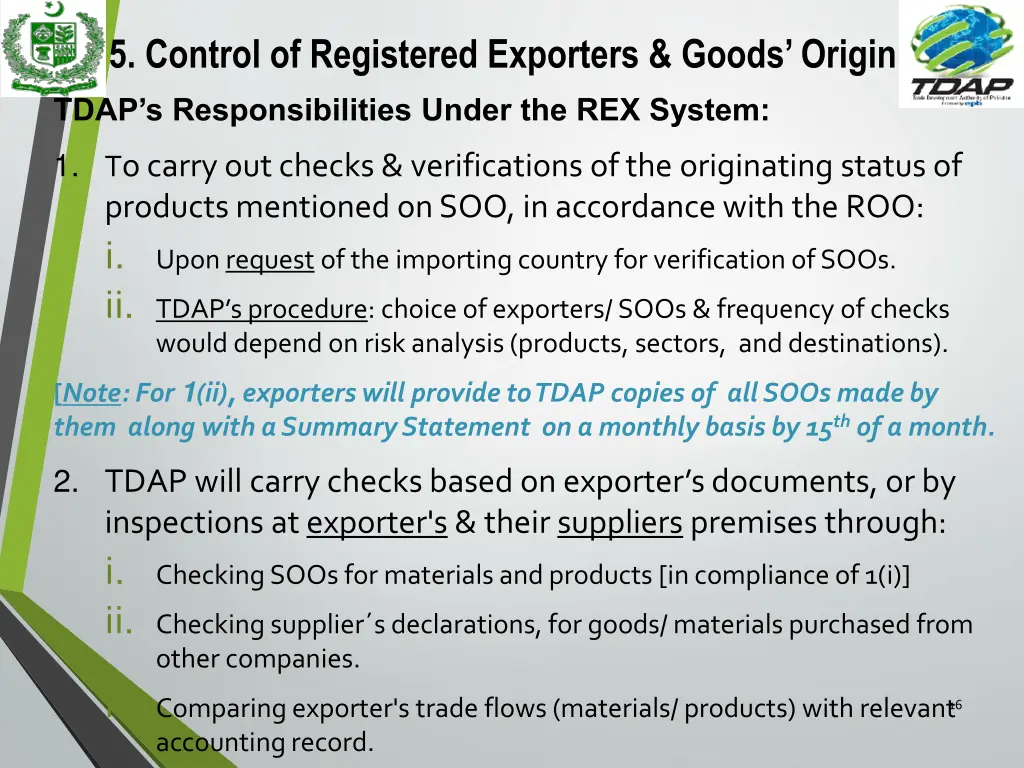 5 control of registered exporters goods origin