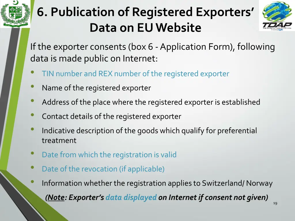 6 publication of registered exporters data