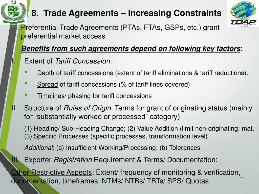 8 trade agreements increasing constraints