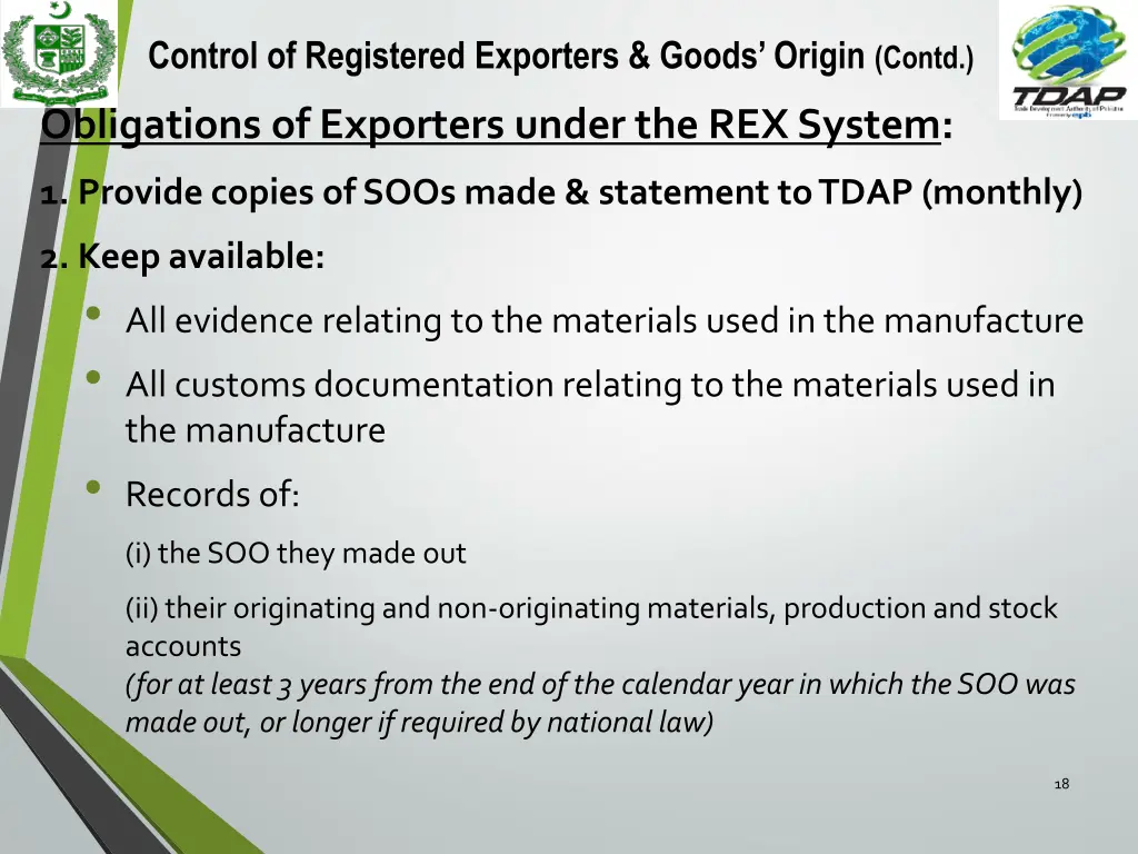 control of registered exporters goods origin contd 1