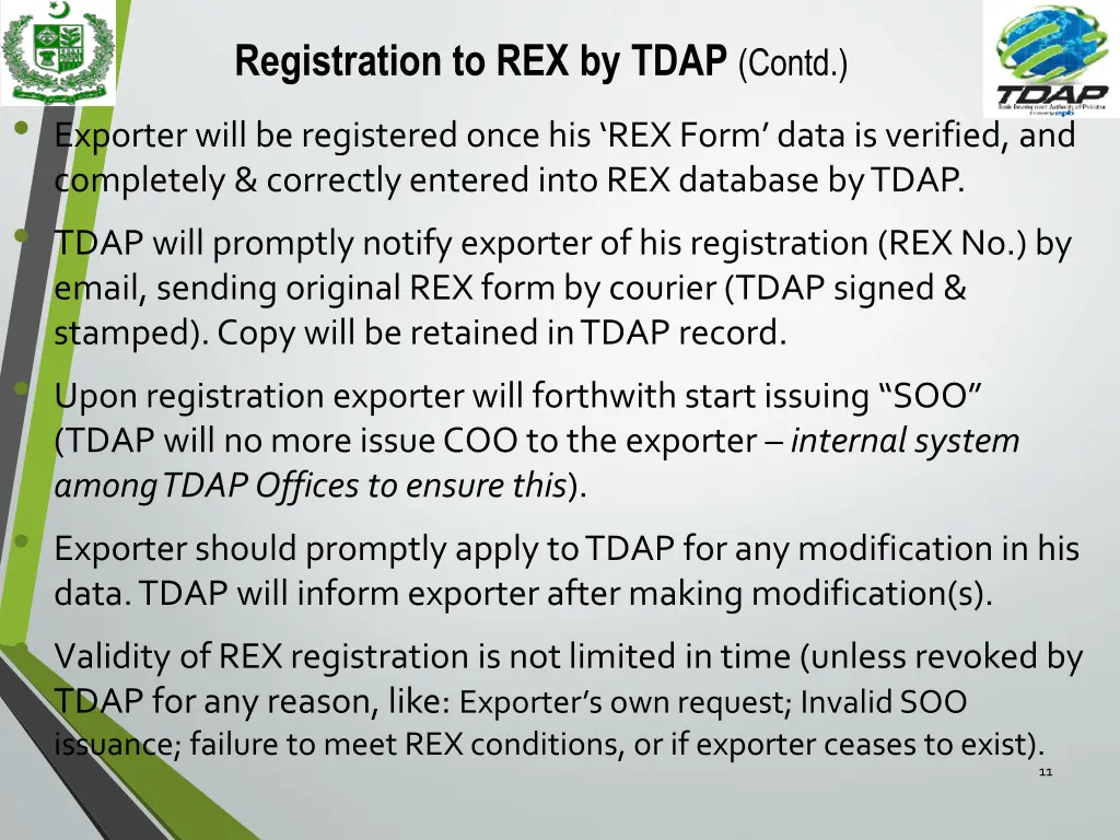 registration to rex by tdap contd exporter will